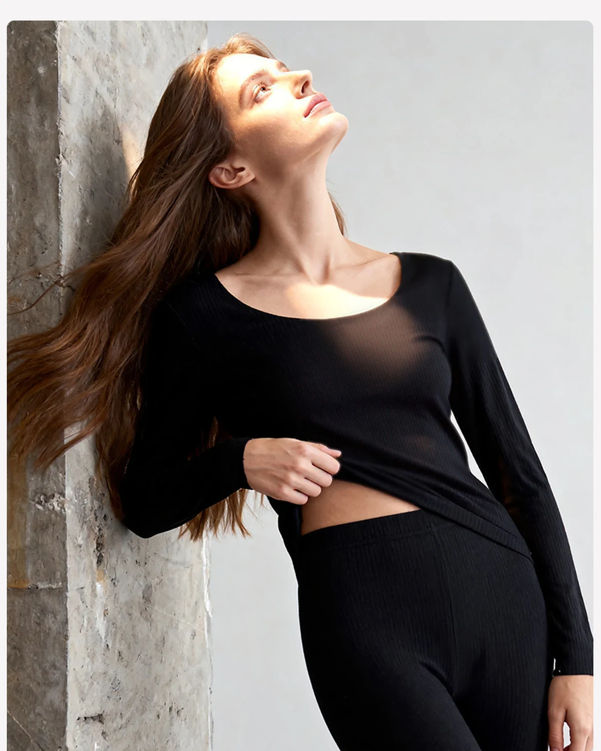 Modal Fall/Winter Crew-Neck Women's Thermal Top and Bottom Set, High-Stretch Seamless Mulberry Silk Thin Warm Base Layer Set