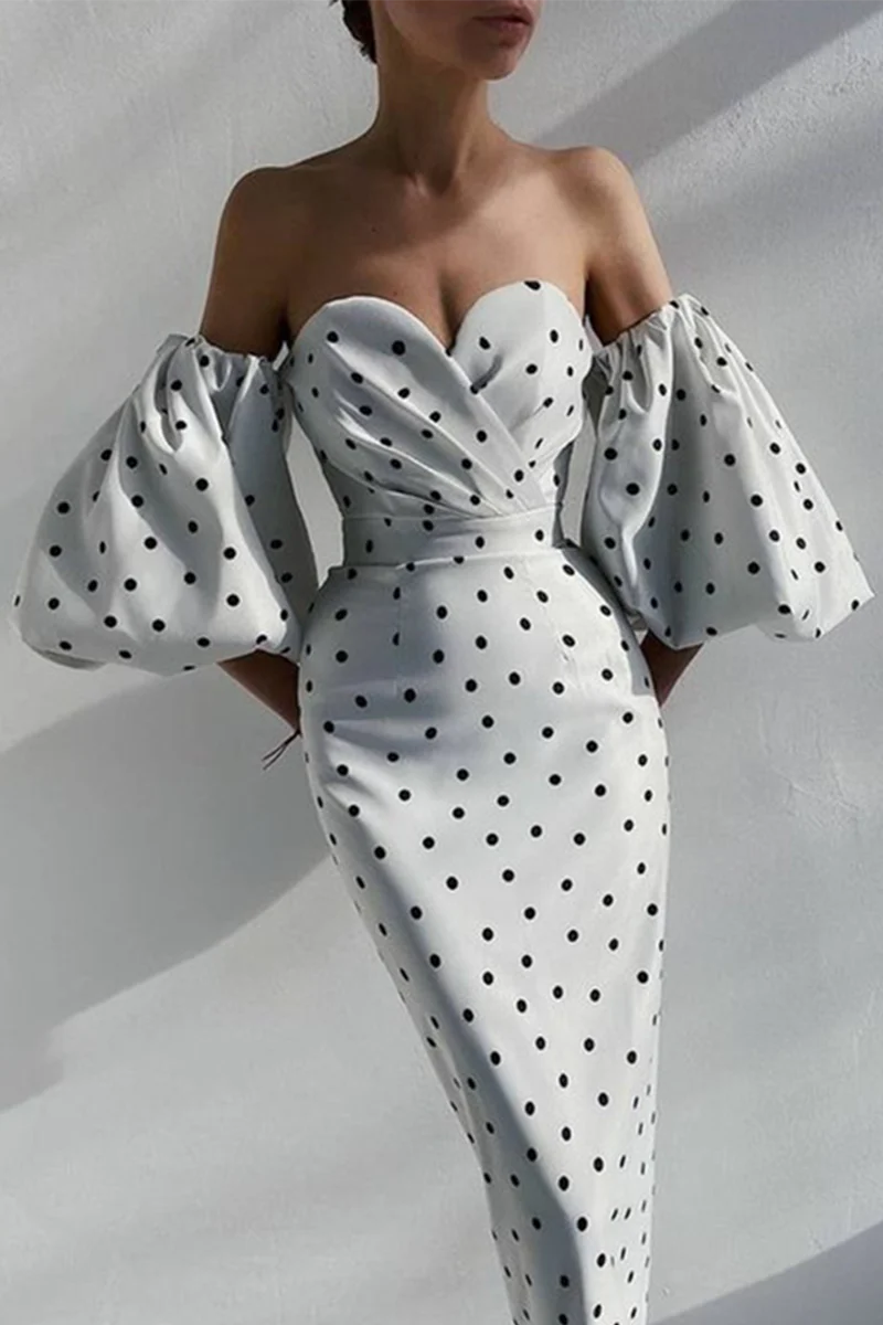 hulianfu Fashion Elegant Polka Dot Slit Fold Strapless Pencil Skirt Dresses - Deanwangkt