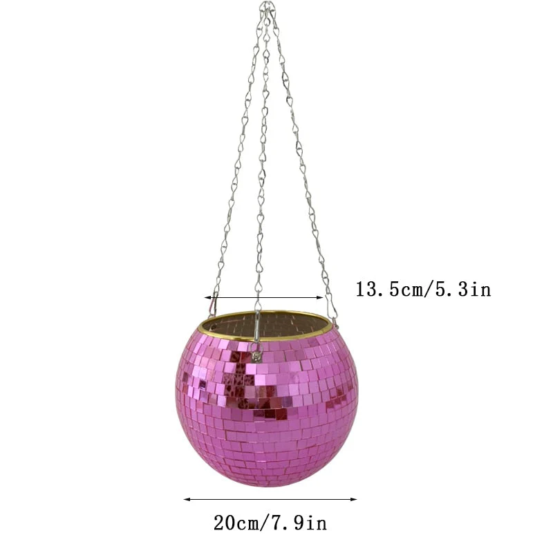 HULIANFU Retro Disco Ball Planter Basket Round Mirror Hanging Pot flower pot Wall Planter Pot Hangin Vase Desktop Decoration Balcony Vase - Deanwangkt