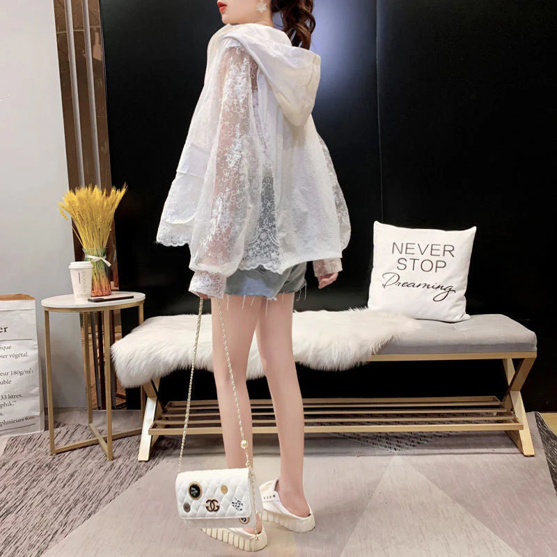 Hulianfu Basic Jackets Women Lace Hollow Out Elegant Sun-proof Summer Vacation Simple All-match Mujer Loose Leisure Thin Korean Fashion - Deanwangkt