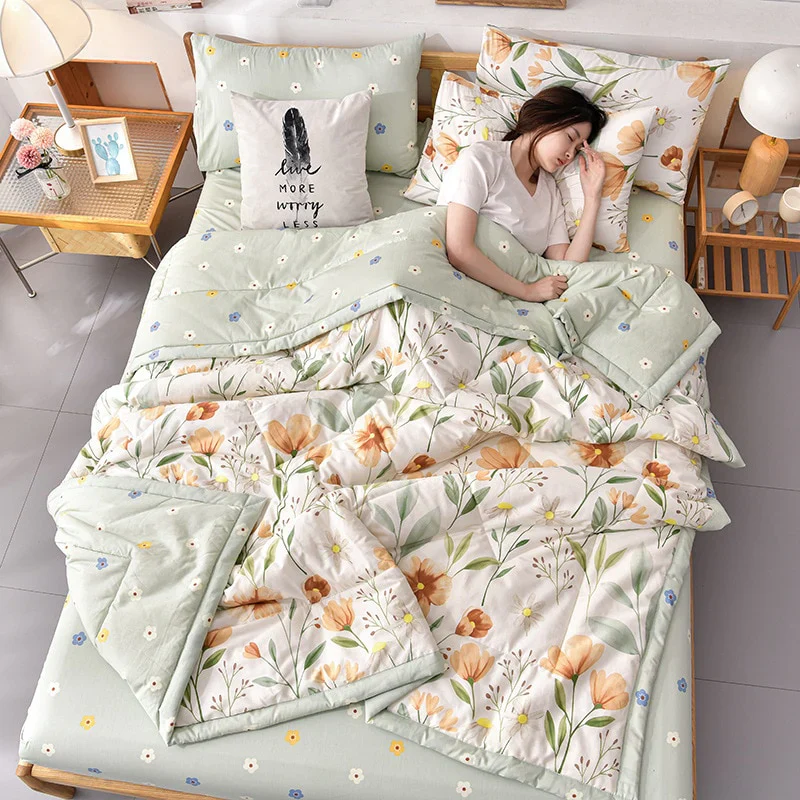 HULIANFU PEIDUO Simple Modern Air Condition Thin Blanket Summer Quilt Cotton Fluffy Plaid Blanket On The Bed Comfortable Comforter - Deanwangkt