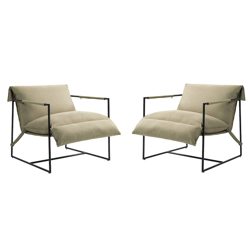 Fabric Accent Chair Metal Framed Sling Armchair Set of 2