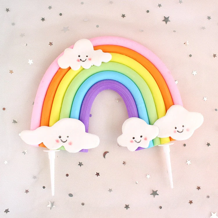 HULIANFU Rainbow Cake Topper Star Cloud Cupcake Decor Sofa Clay Cake Decor Baby Shower One 1st Happy Birthday Party Decor Kids Girl Boy - Deanwangkt