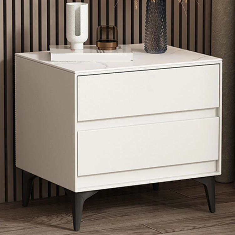 Modern Stone Top Faux Leather 2-Drawer Nightstand