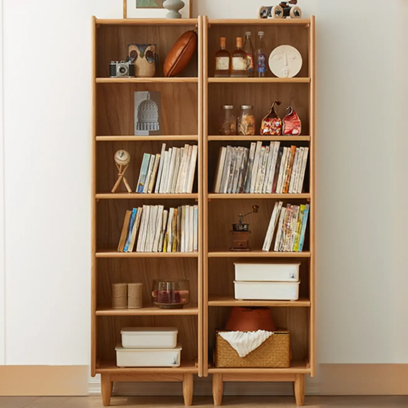 Modern Wooden 6-Tier Rectangle Oak Large Bookcase