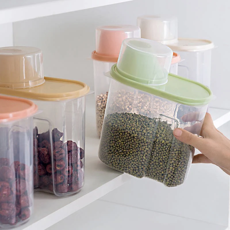 HULIANFU PP Food Storage Box Plastic Clear Container Set with Pour Lids Kitchen Storage Bottles Jars Dried Grains Tank 1.9L-2.5L H1211 - Deanwangkt
