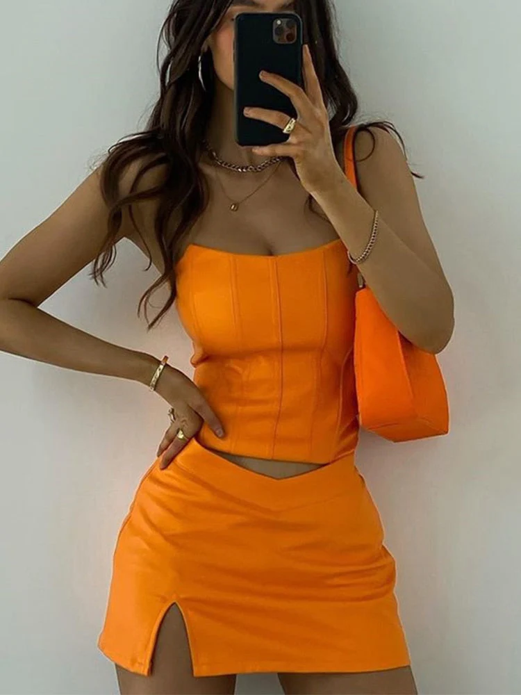 Hulianfu High Quality Summer Crop Top Women Fishbone Double Layer Pink PU Leather Sexy Crop Top Fashion Lady Clubwear Party - Deanwangkt