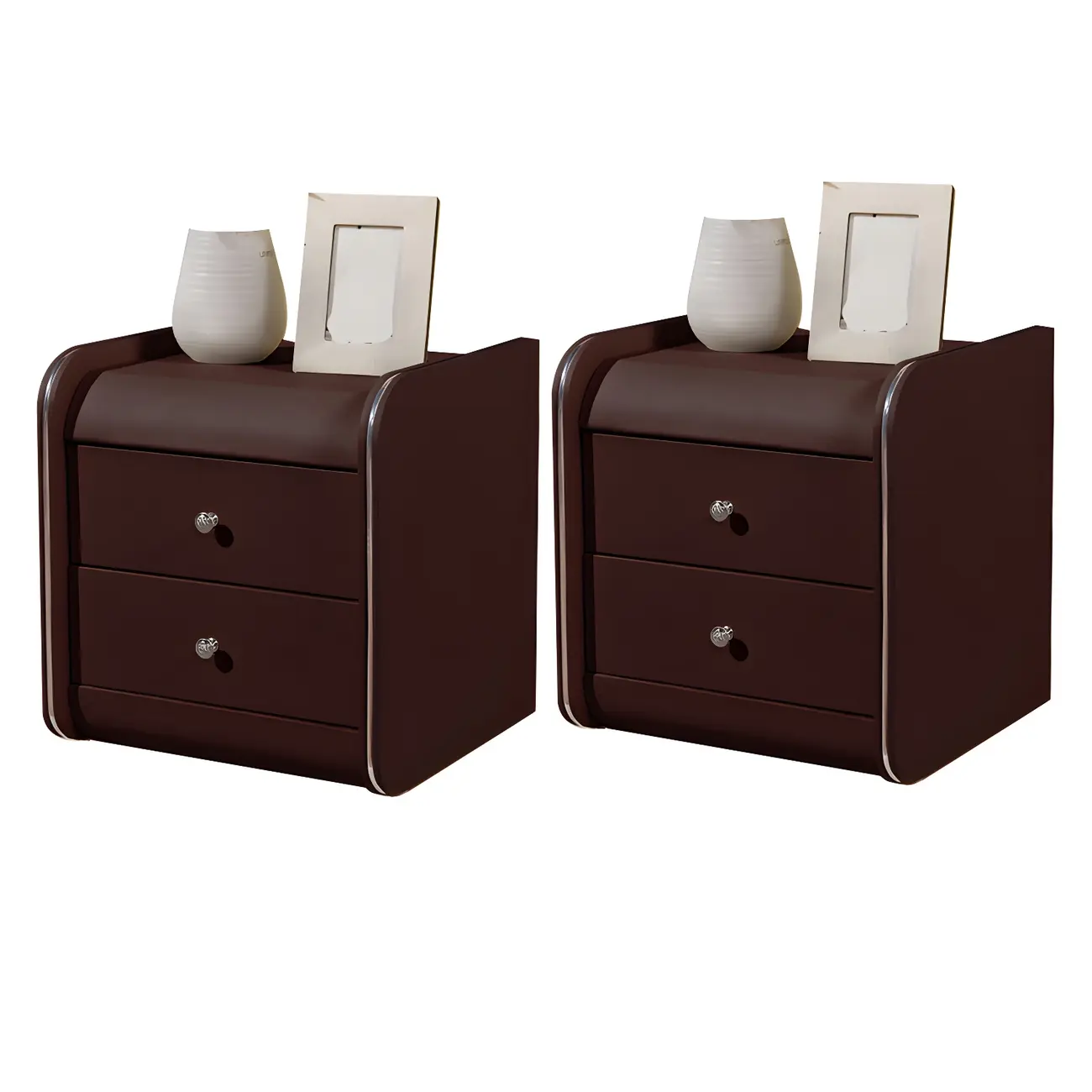 Stylish Narrow Faux Leather Bedside Table with 2 Drawers
