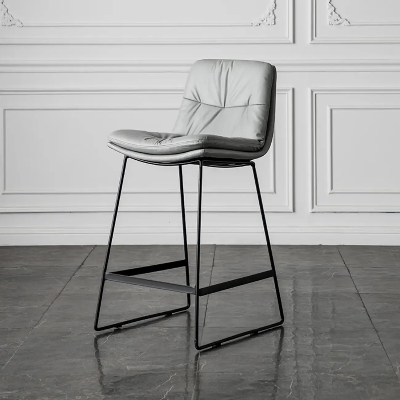 Modern Upholstered Low Back Metal Sled Bar Stools
