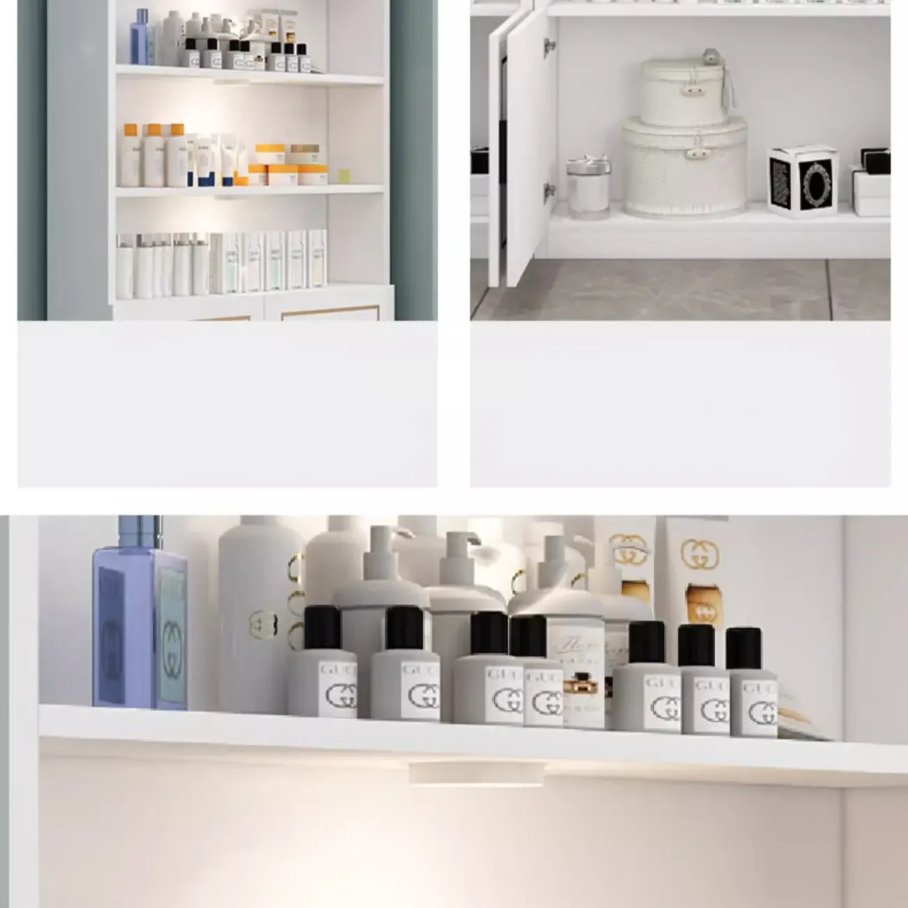 White Rectangle Large Wood Open Display Cabinet