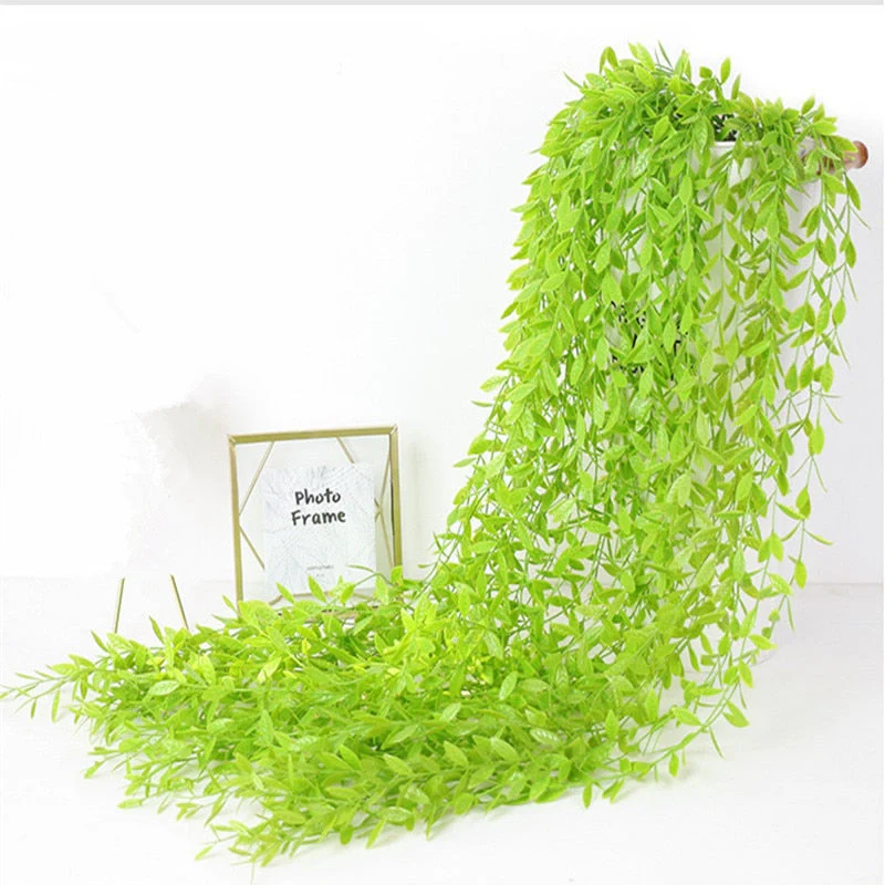 HULIANFU Simulation plant willow leaf rattan wedding ceiling wall hanging plastic green leaf rattan hanging green plant - Deanwangkt