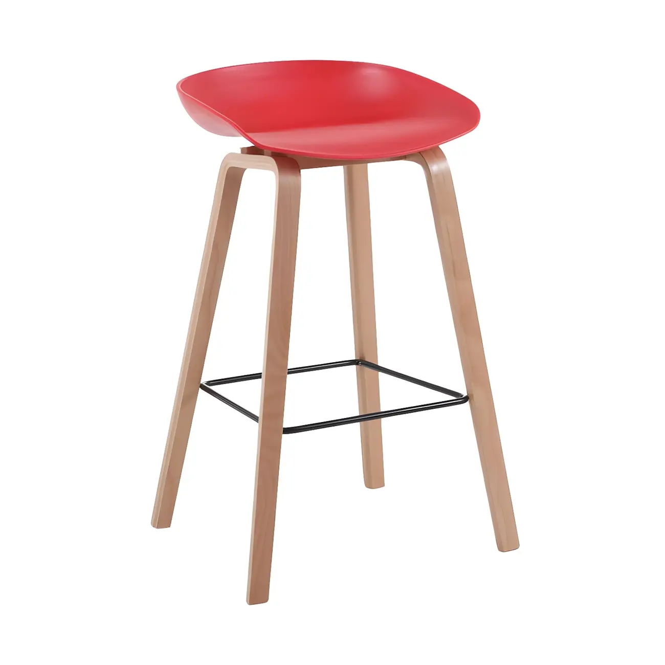 Mid-Century Modern Plastic Bar Stool with Wood Legs