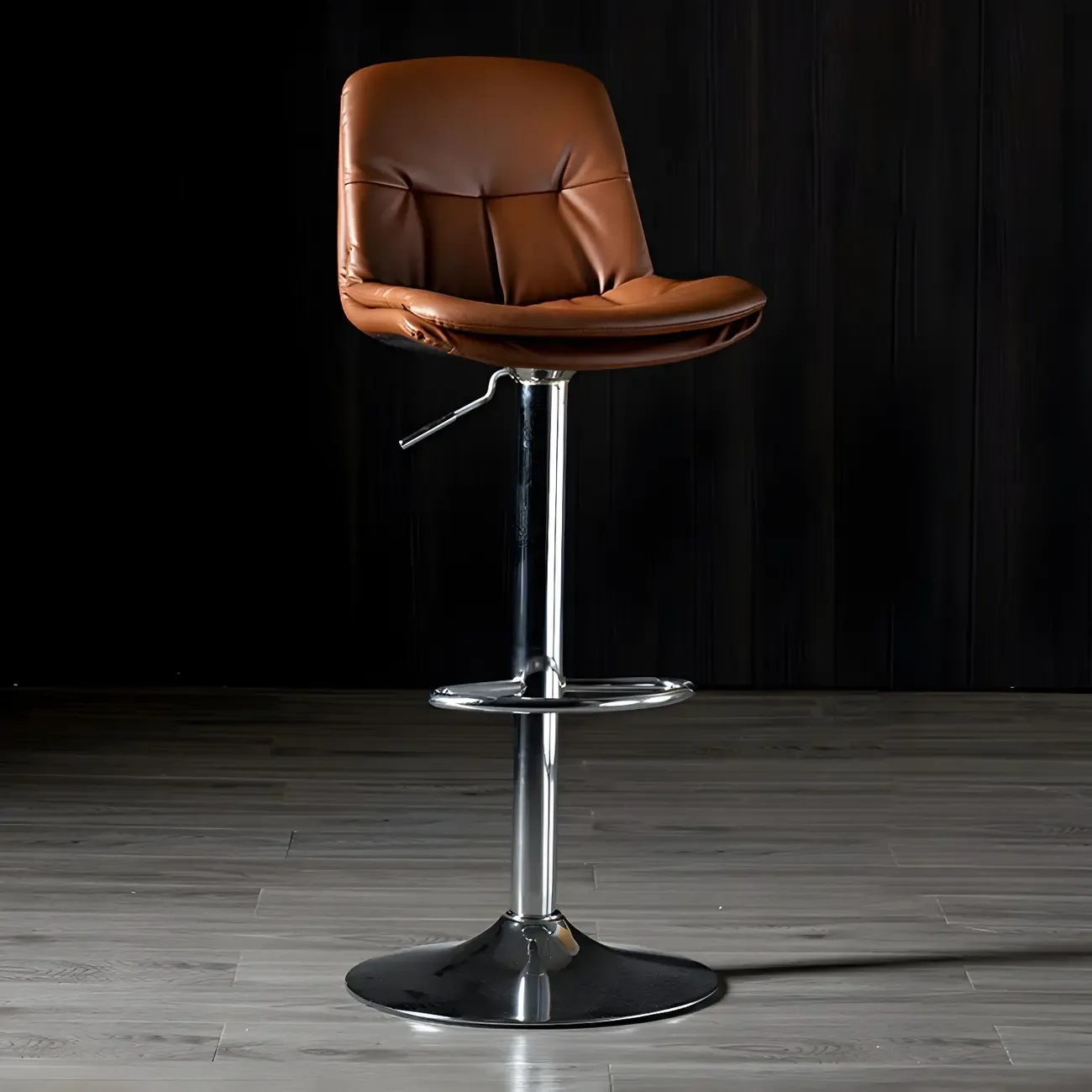 Adjustable Leather Low Back Swivel Bar Stool