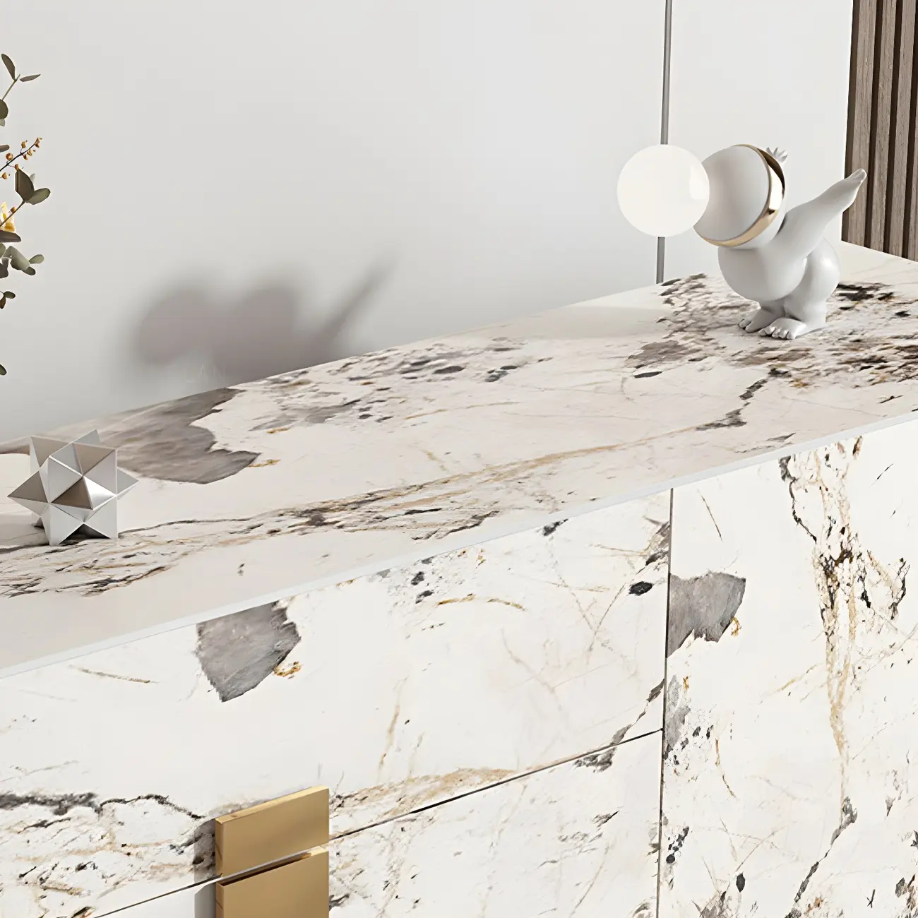 Artistic White Stone Top Buffet Table with Drawers