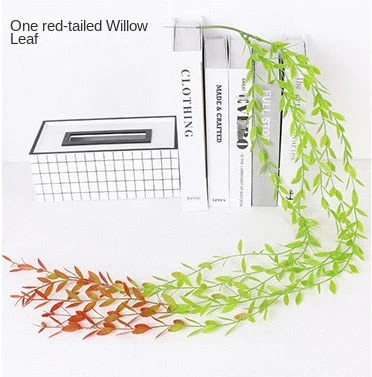 HULIANFU Simulation plant willow leaf rattan wedding ceiling wall hanging plastic green leaf rattan hanging green plant - Deanwangkt