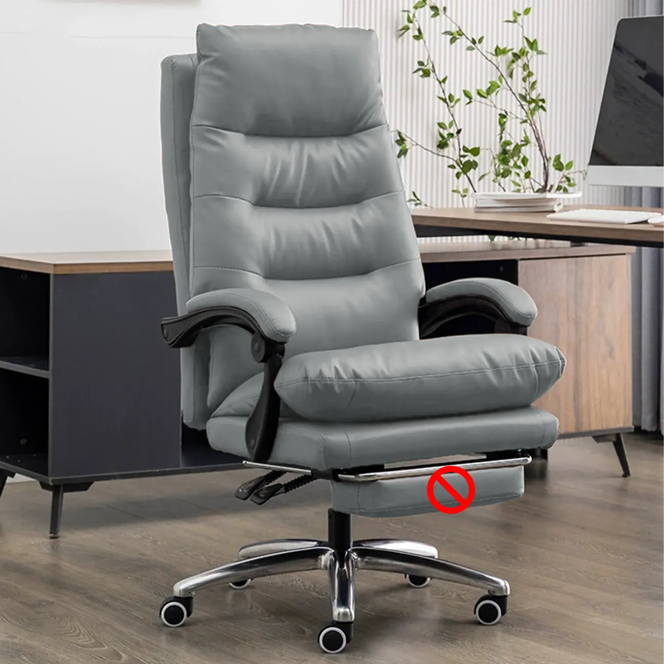 Ergonomic Leather Reclining Executive Office Chair with Footrest
