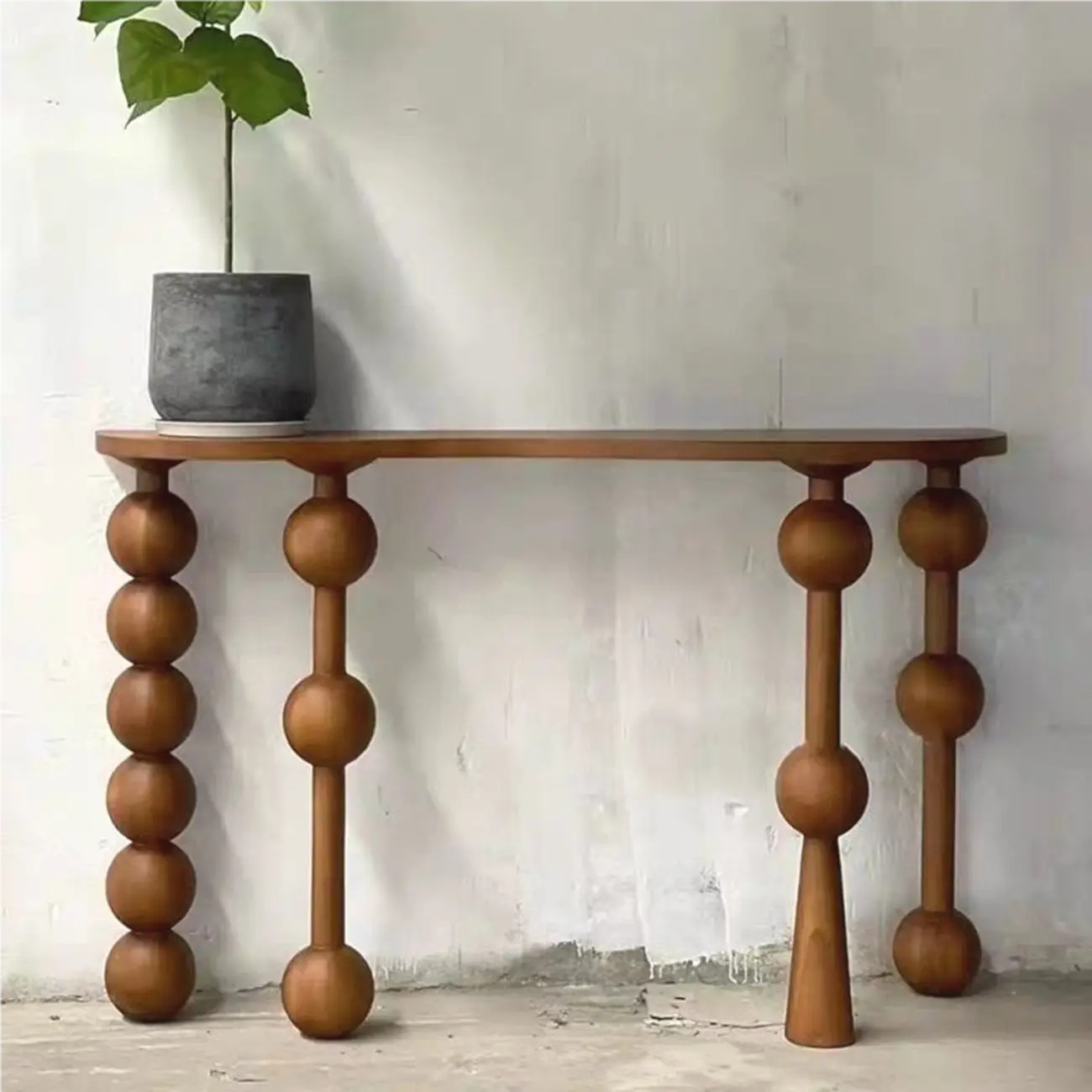 Artistic Walnut Wood Turned Leg Entry Console Table