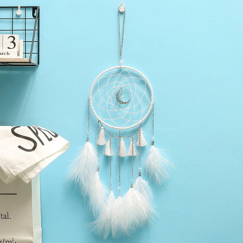 HULIANFU Original silver gray dream catcher 2 ring Indian feather hanging art gifts to bestie friends creative valentine's day gifts - Deanwangkt