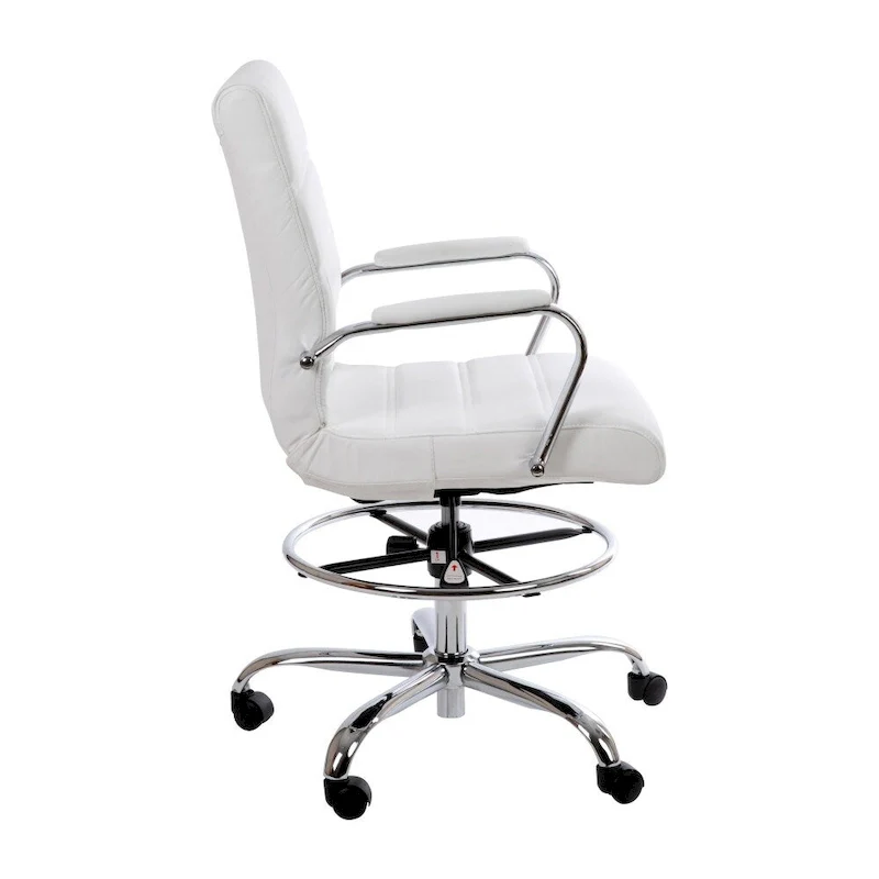 Mid-Back LeatherSoft Drafting Chair with Adjustable Foot Ring and Chrome Base