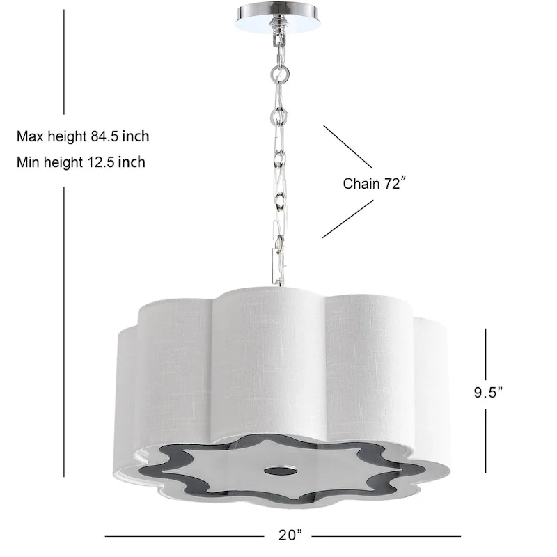 Gabrielle 4-Light 20  Adjustable Scalloped Shade Metal LED Pendant, Chrome/White by JONATHAN Y