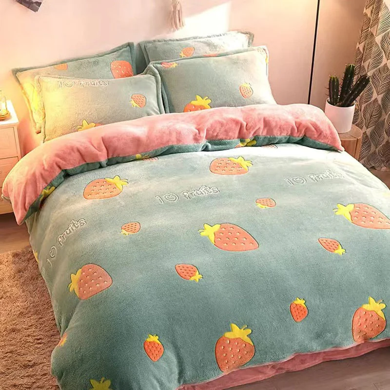 HULIANFU  WOSTAR Cartoon printed velvet duvet cover set super soft cozy plush adult kids bedroom double bed quilt cover luxury bedding set - Deanwangkt