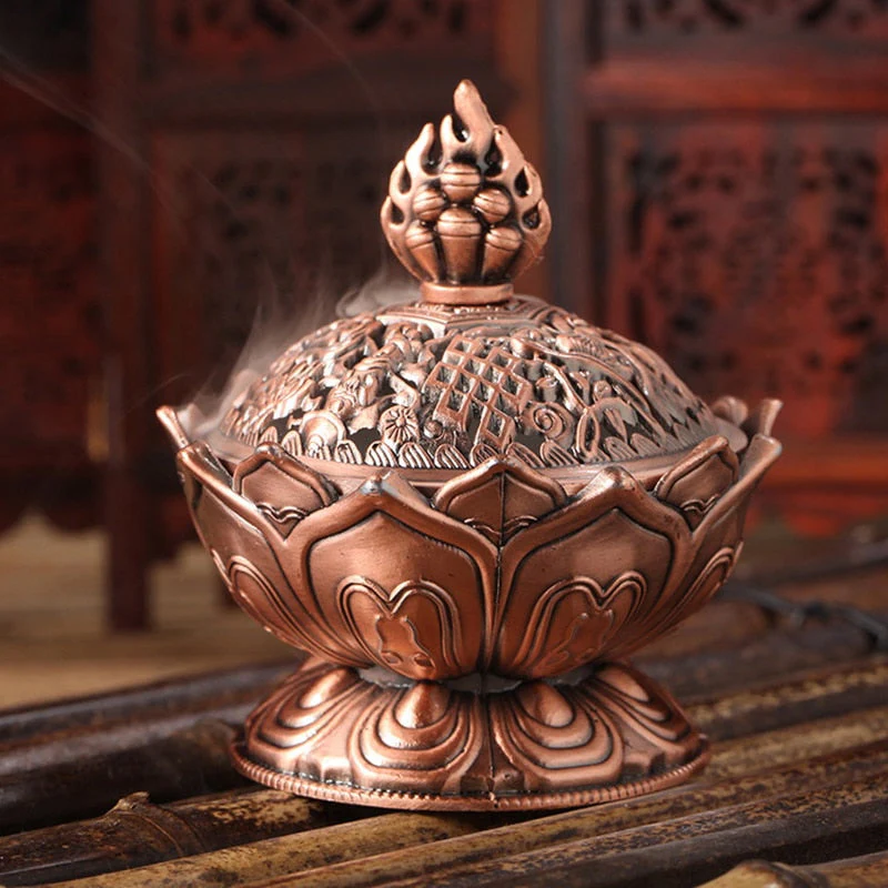 HULIANFU Lotus Flower Incense Burner Buddhism Buddha Holder Brass Mini Censer Incense Metal Craft Home Decoration - Deanwangkt