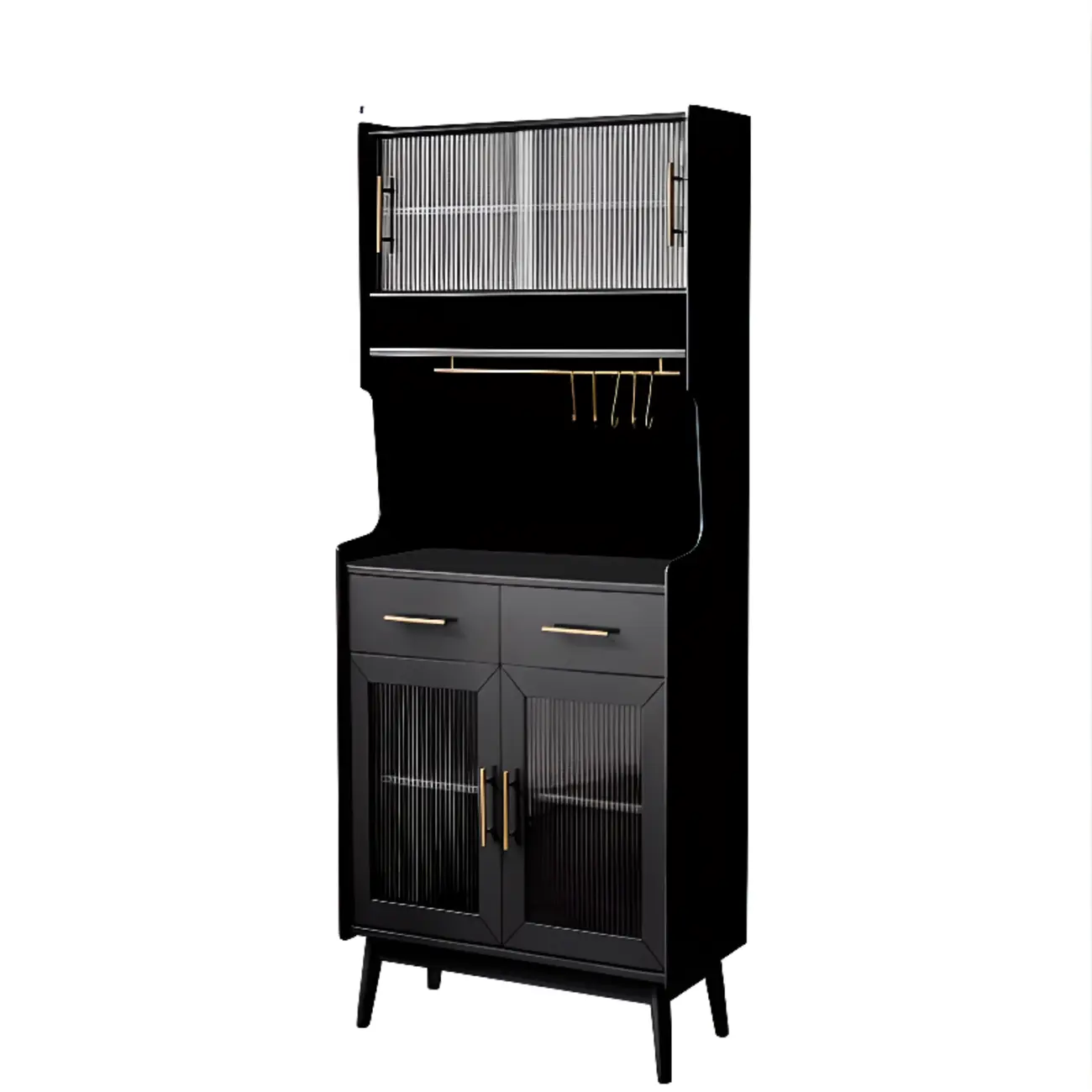 Tall Wooden Black Glass Doors Kitchen Sideboards