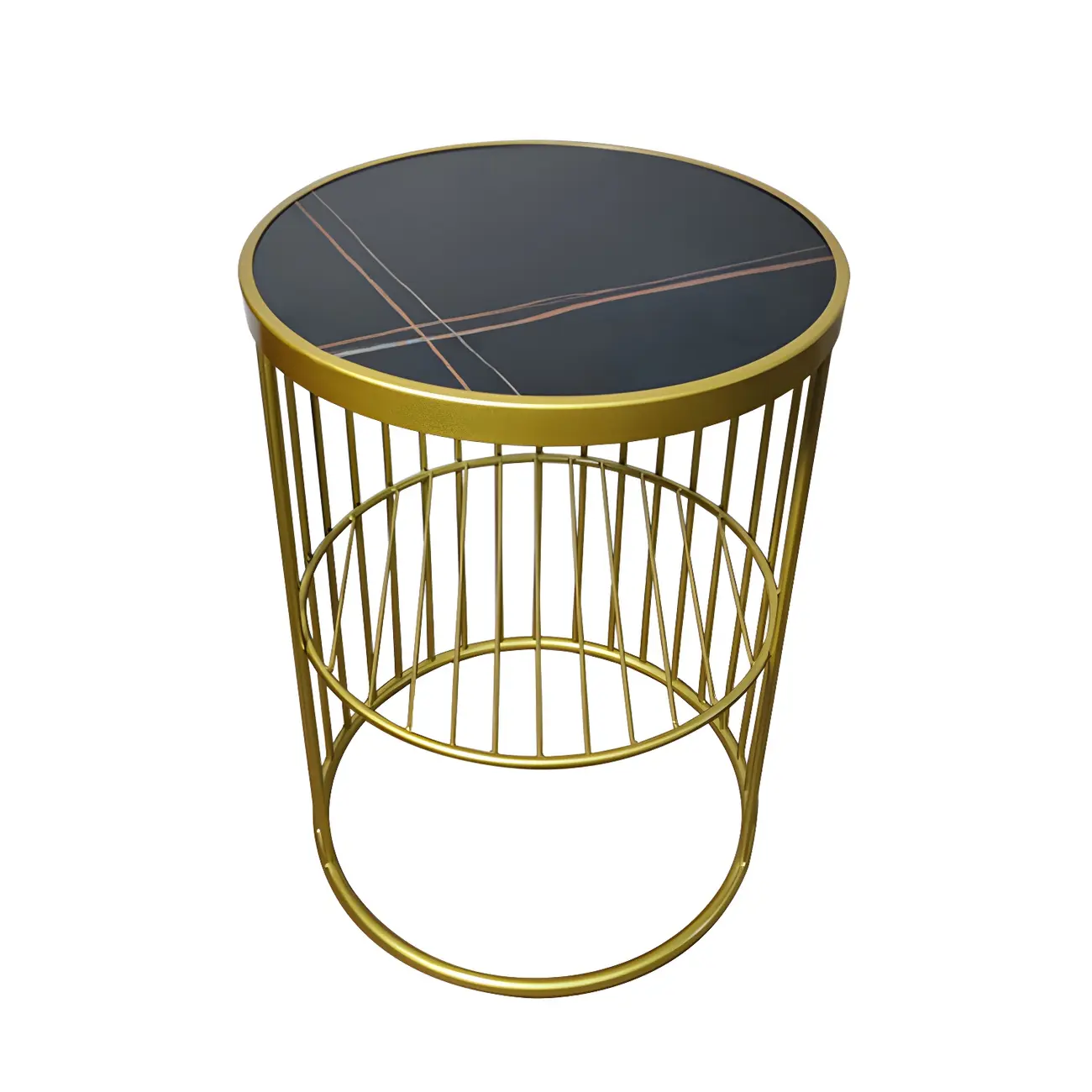 Modern Metal Bedside Table with Open Shelf in Cylindrical Shape