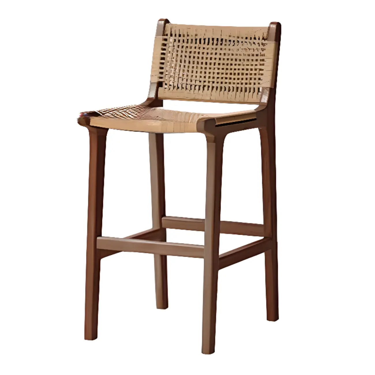 Rustic Wood Wicker Seat Counter Bar Stools with Back