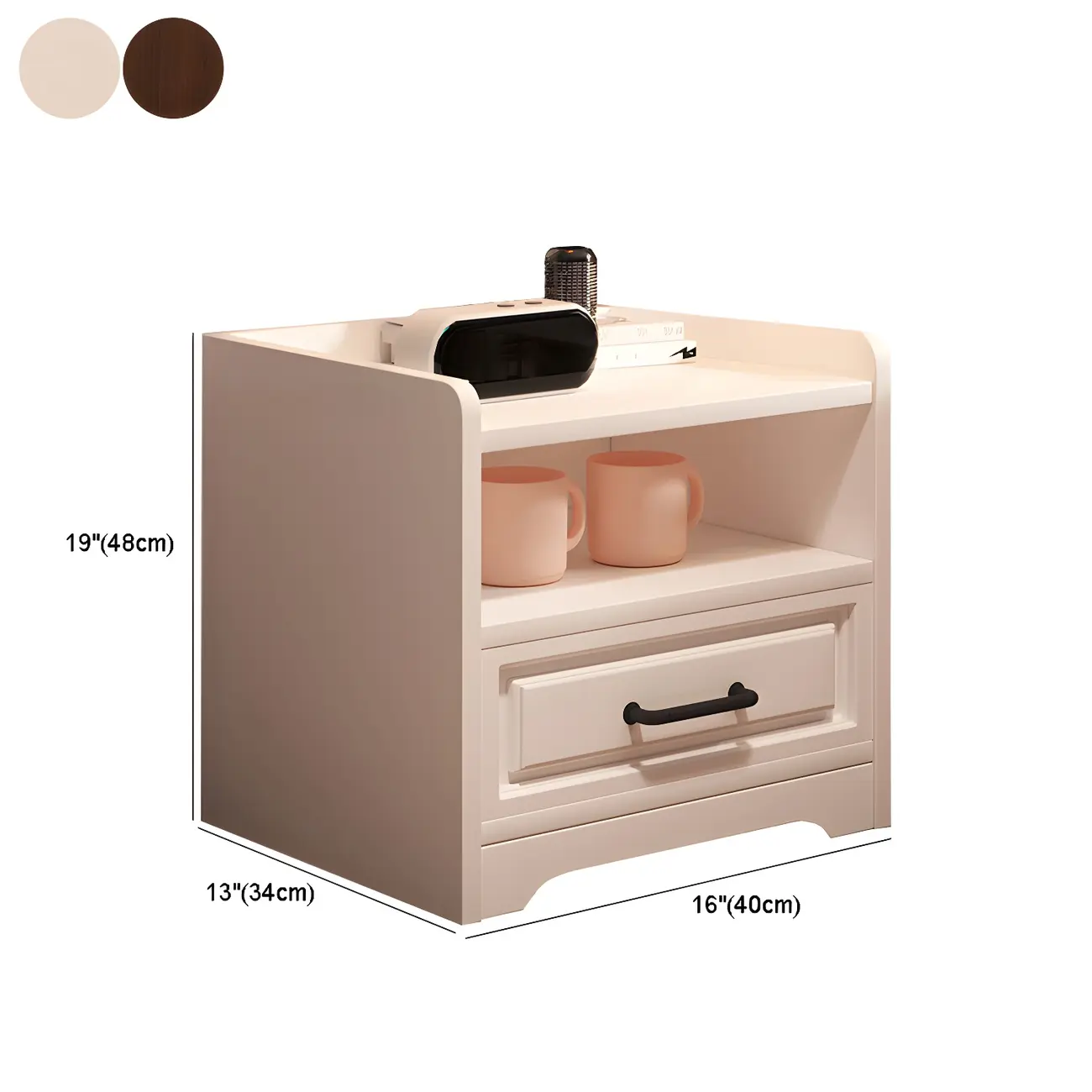 Modern White Wooden Tray Top 2-Drawer Nightstand