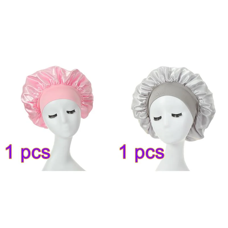 HULIANFU Women Night Sleep Hair Caps Silky Bonnet Satin Double Layer Adjust Head Cover Hat For Curly Springy Hair Styling Accessories - Deanwangkt
