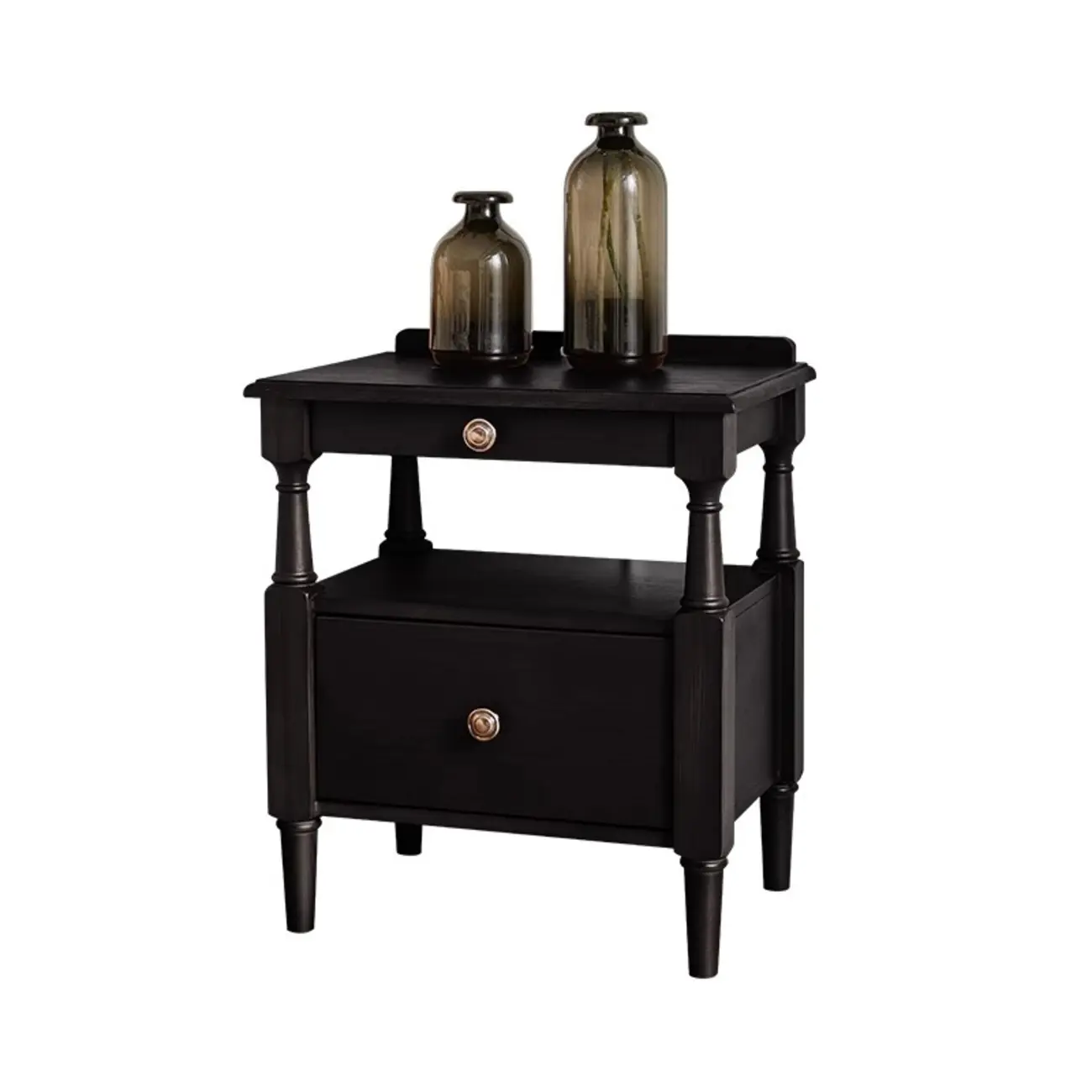 French Country Black 2 Drawers Wooden Nightstand