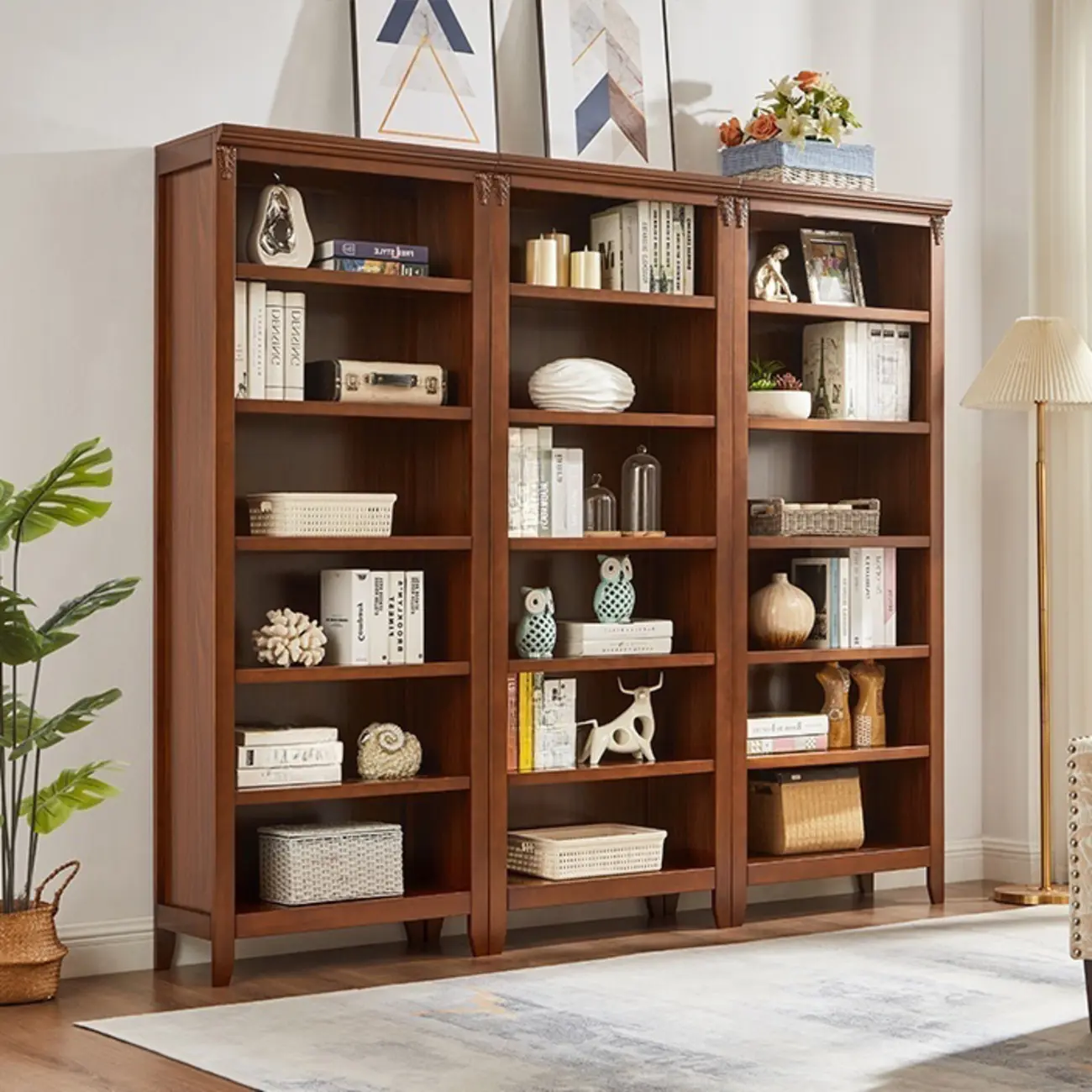 Dark Walnut Modern Vertical Adjustable Shelving Wood Bookcase