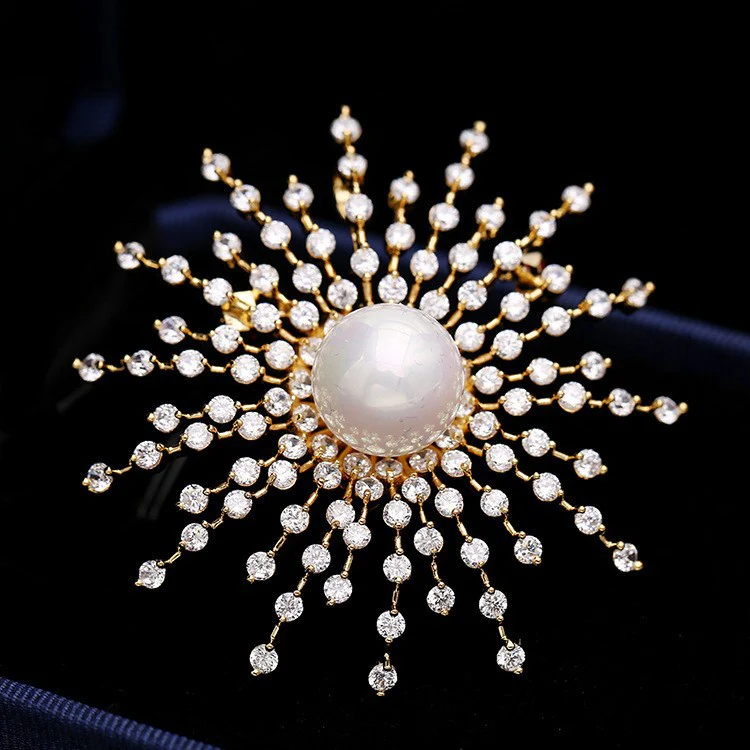 2025 Korean version of light luxury brooch women's gypsy star snowflake zircon pearl brooch coat sweater pin clothing fashion - Deanwangkt