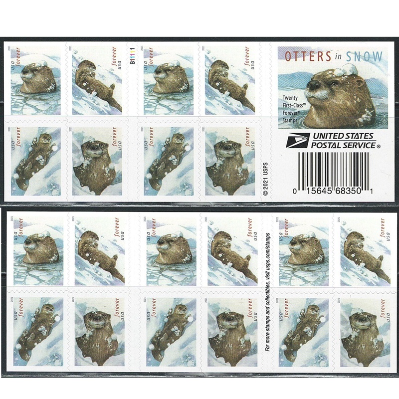 Otters in Snow 2021, (Book of 20) - TWENTYSTAMPS