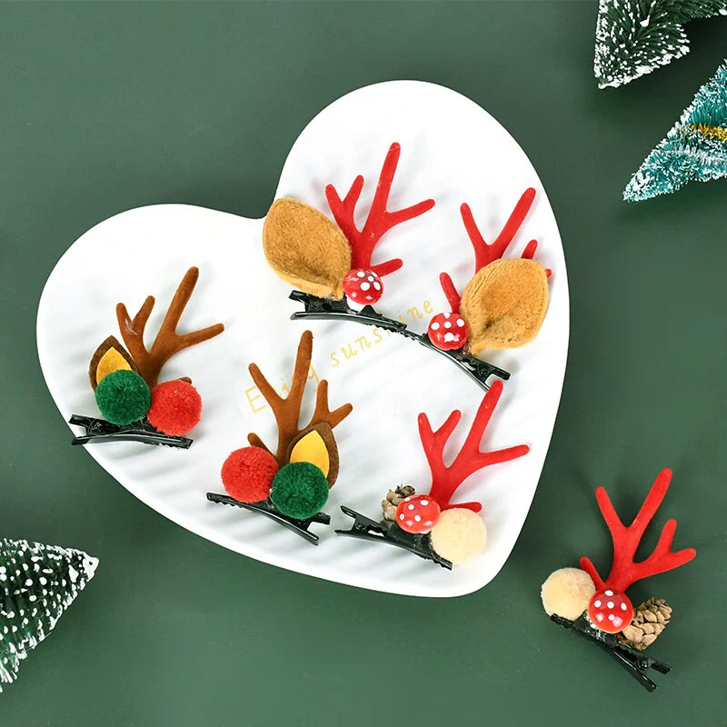 HULIANFU 2026  2pcs/set Elk Christmas Hair Clips Adult Kids Girl New Year Gift Christmas Hair Accessories Ear Hairpins Xmas Navidad Natal Decor - Deanwangkt