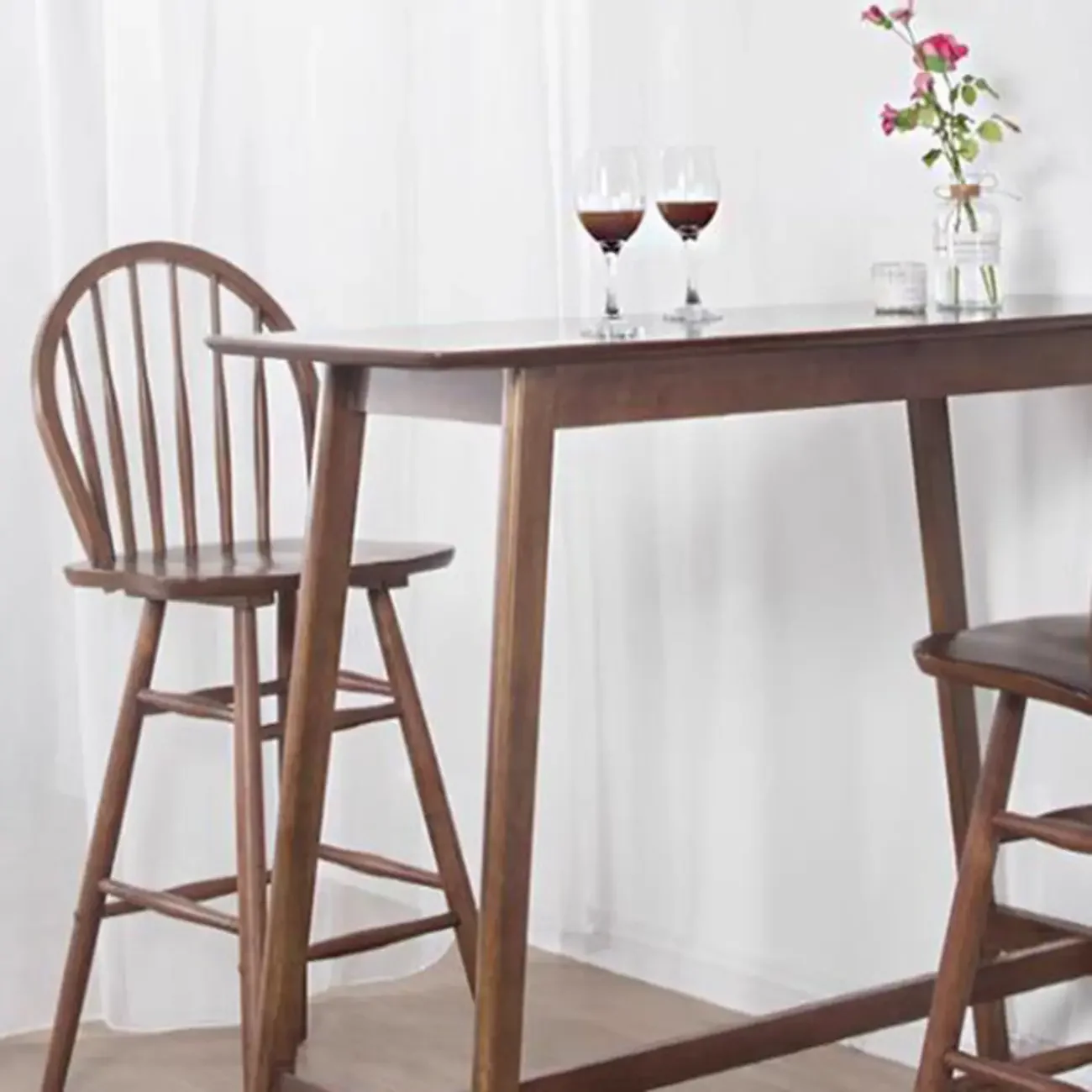 Scandinavian Brown Wooden Rubberwood Footrest Bar Tables