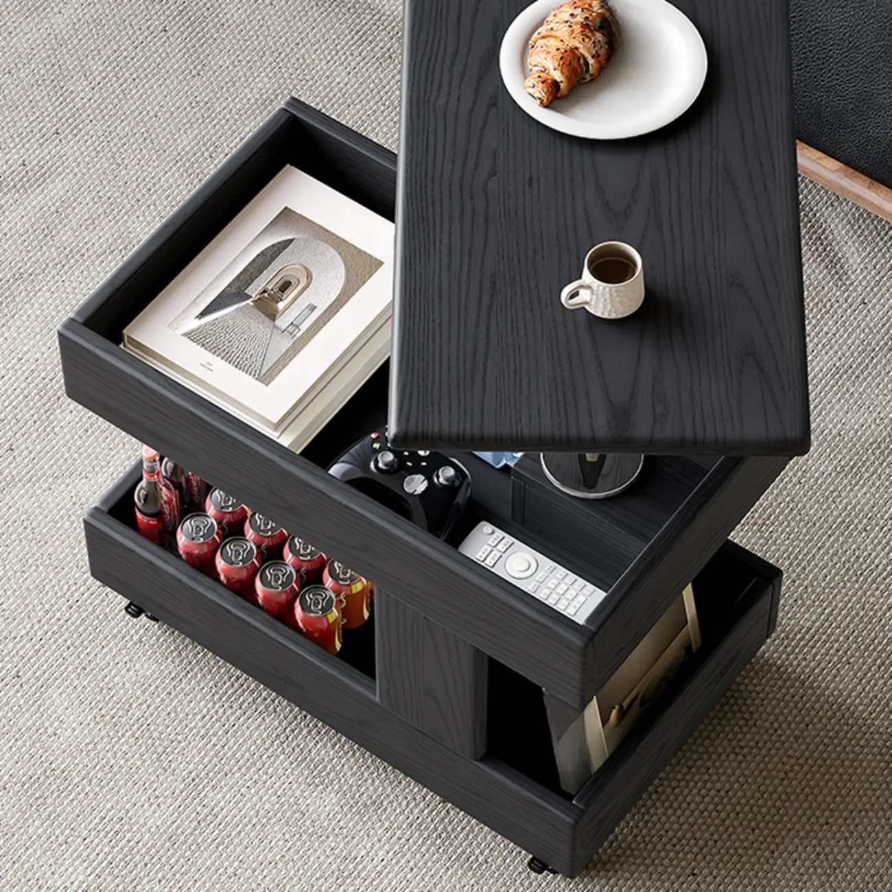 Versatile Swivel Top Modern Wood Side Table with Wheels