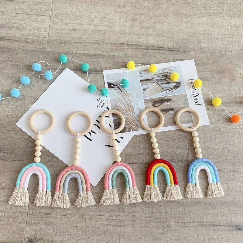 HULIANFU Macrame Rainbow Wall Hanging Decoration Boho Home Decor Party Supplies Baby Shower Dorm Kid Room Bead Tassels Ornaments - Deanwangkt