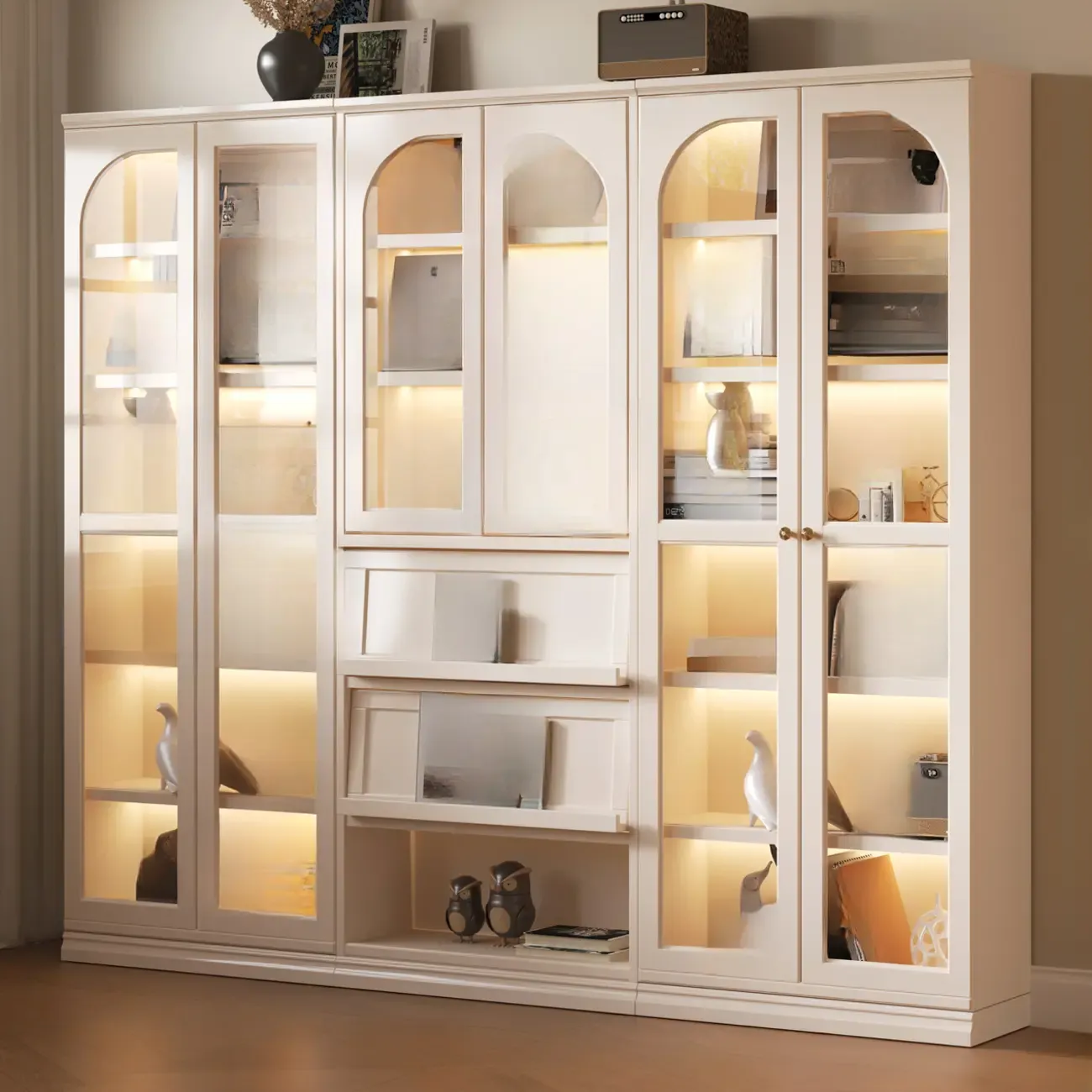 White Wood Multi-Shelf Open Storage Display Cabinet