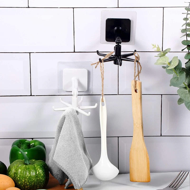 HULIANFU Universal Hooks 360-degree Rotatable Six-claw Storage Hooks Bathroom Bath Towel Rack Kitchen Organizer Punch-free Storage Hooks - Deanwangkt