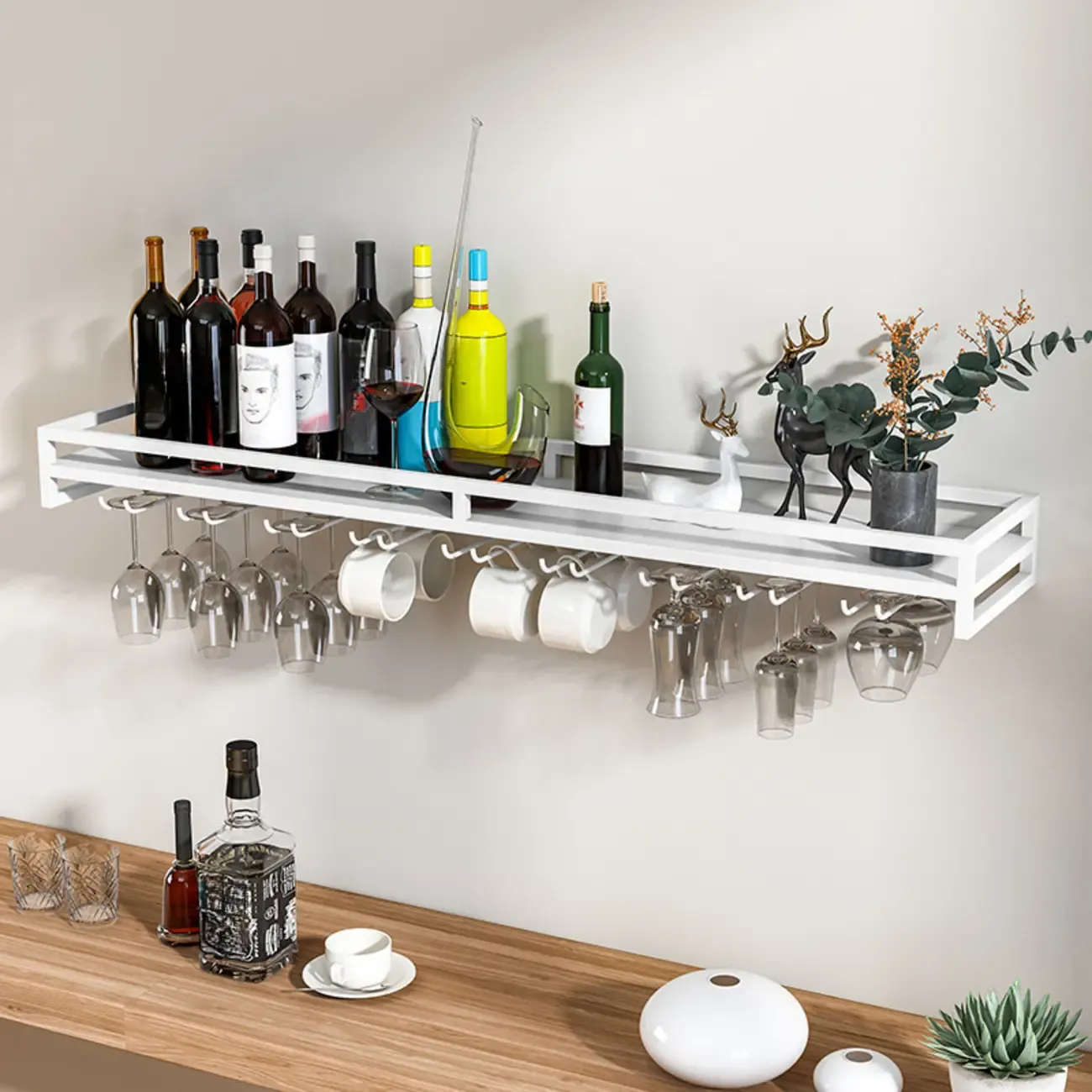 Simple Rectangle Black Wall Mounted Metal Wine Rack