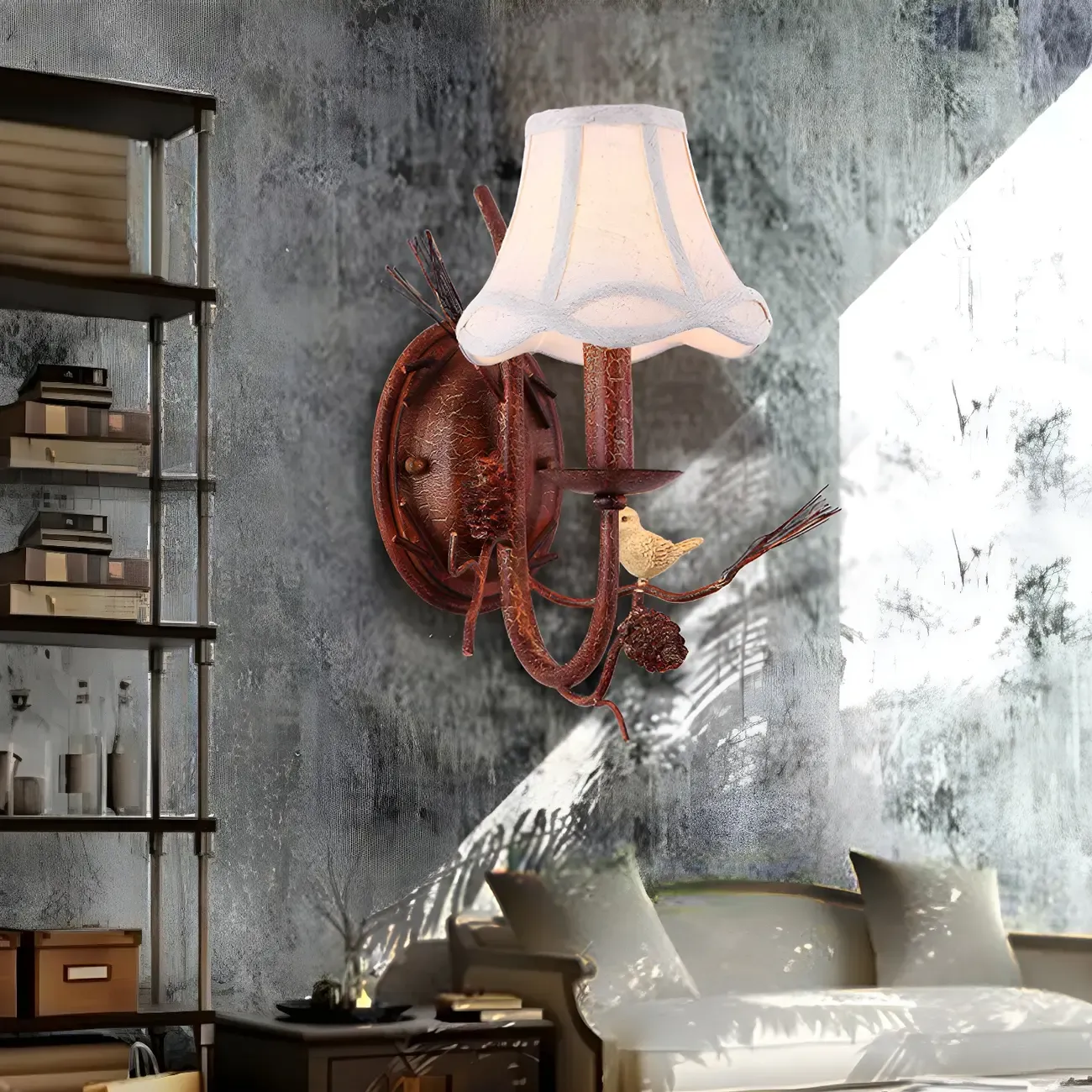 Traditional 2-Light Rust Resin and Fabric Wall Sconce