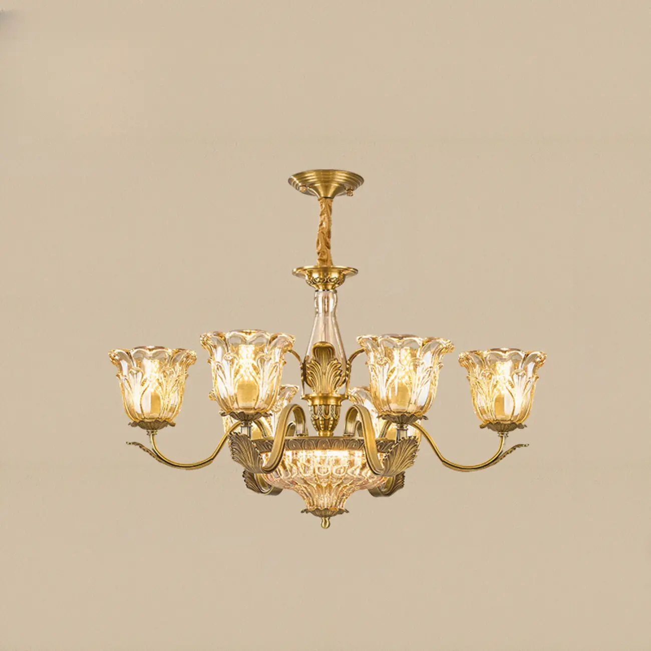 Gold Floral Glass Crystal Chandelier Elegant Design