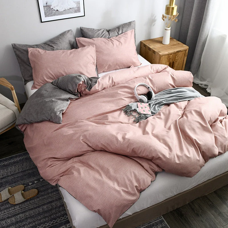 HULIANFU North America Plain AB Double-sided Design Duvet Cover Set King Queen Size Double Bed Quilts Covers Comforter Cover Bedding Sets - Deanwangkt