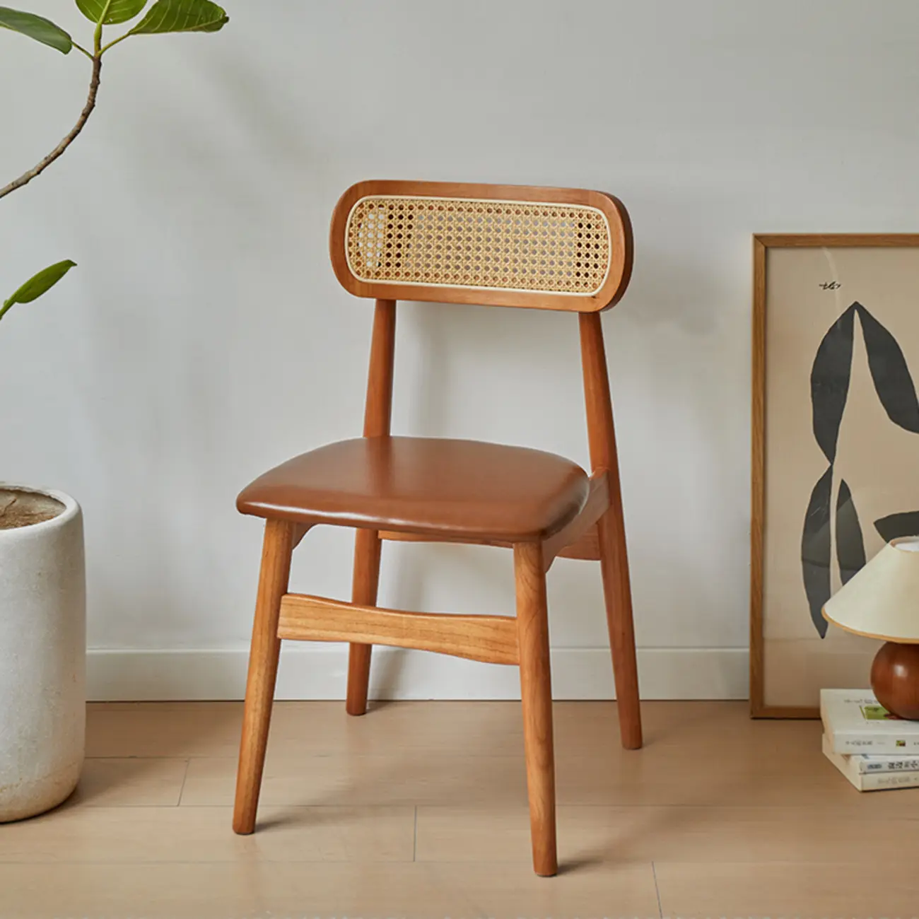 Rustic Black Wooden Armless Dining Chair with Handwoven Back