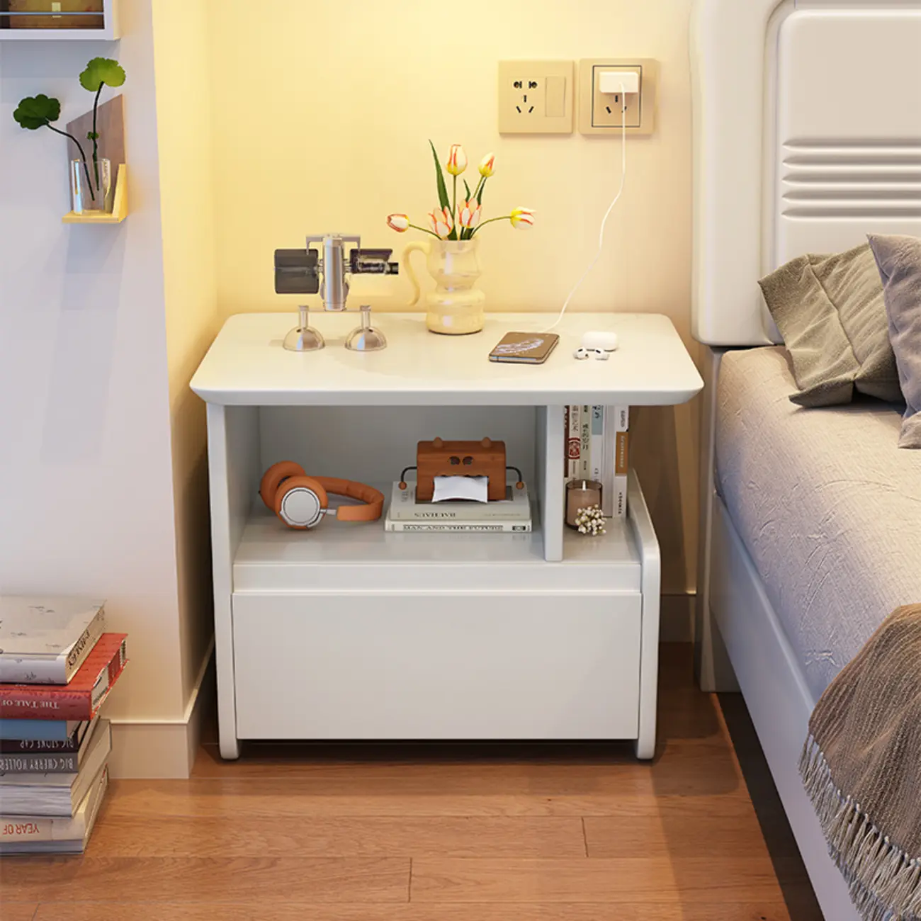 Classic Wooden Nut-Brown Nightstand with Drawer & Shelf