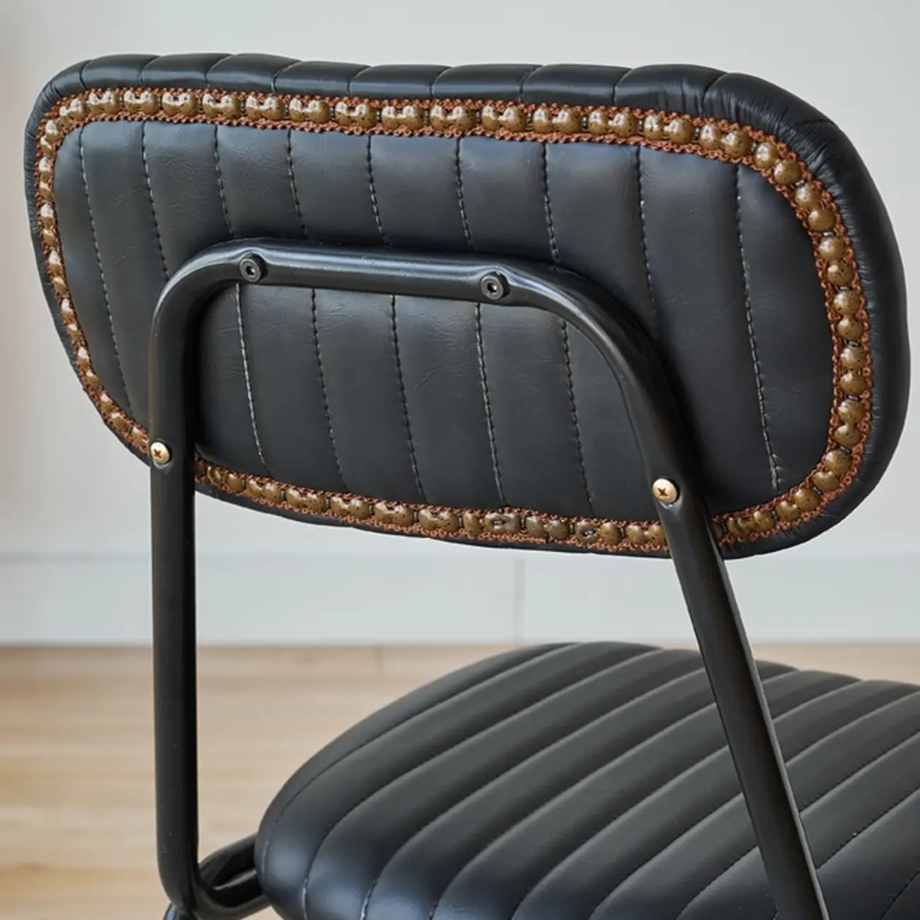 Mid Century Modern Leather Gold Frame Bar Stools with Backs