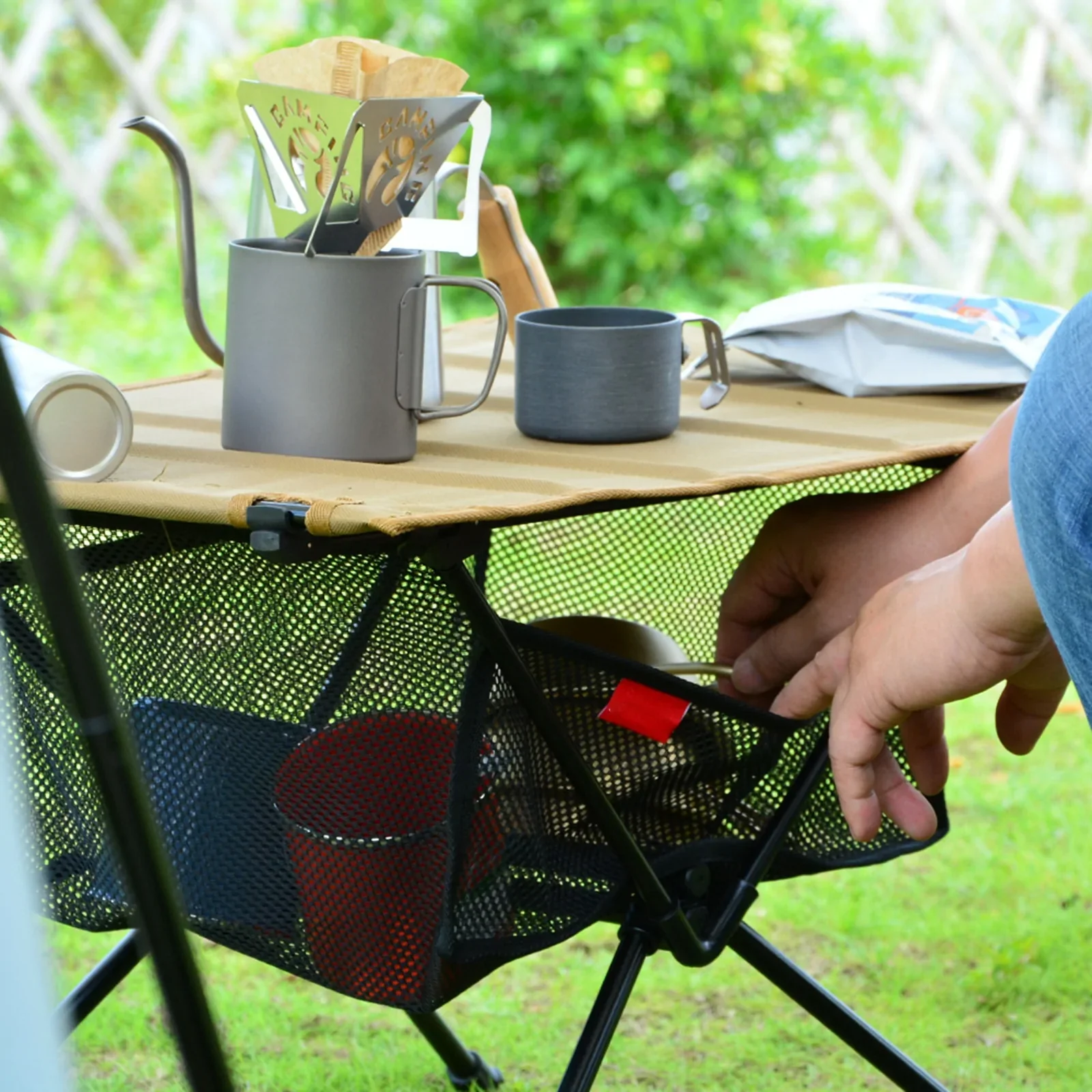 HULIANFU Outdoor Folding Table with Net Pocket Portable Foldable Aluminum Alloy Desk for Picnic Camping Garden Barbecue Desk Table - Deanwangkt