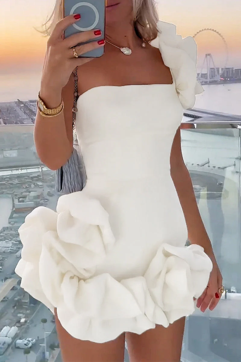 hulianfu Sexy Solid Fold Asymmetrical One Shoulder Bud Dresses(3 Colors) - Deanwangkt